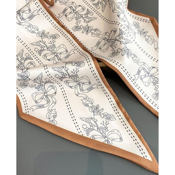 Women's White Black Khaki Fashion Oblique Angle Silk Neck Scarf Printed Scarves - Picture 4 of 6